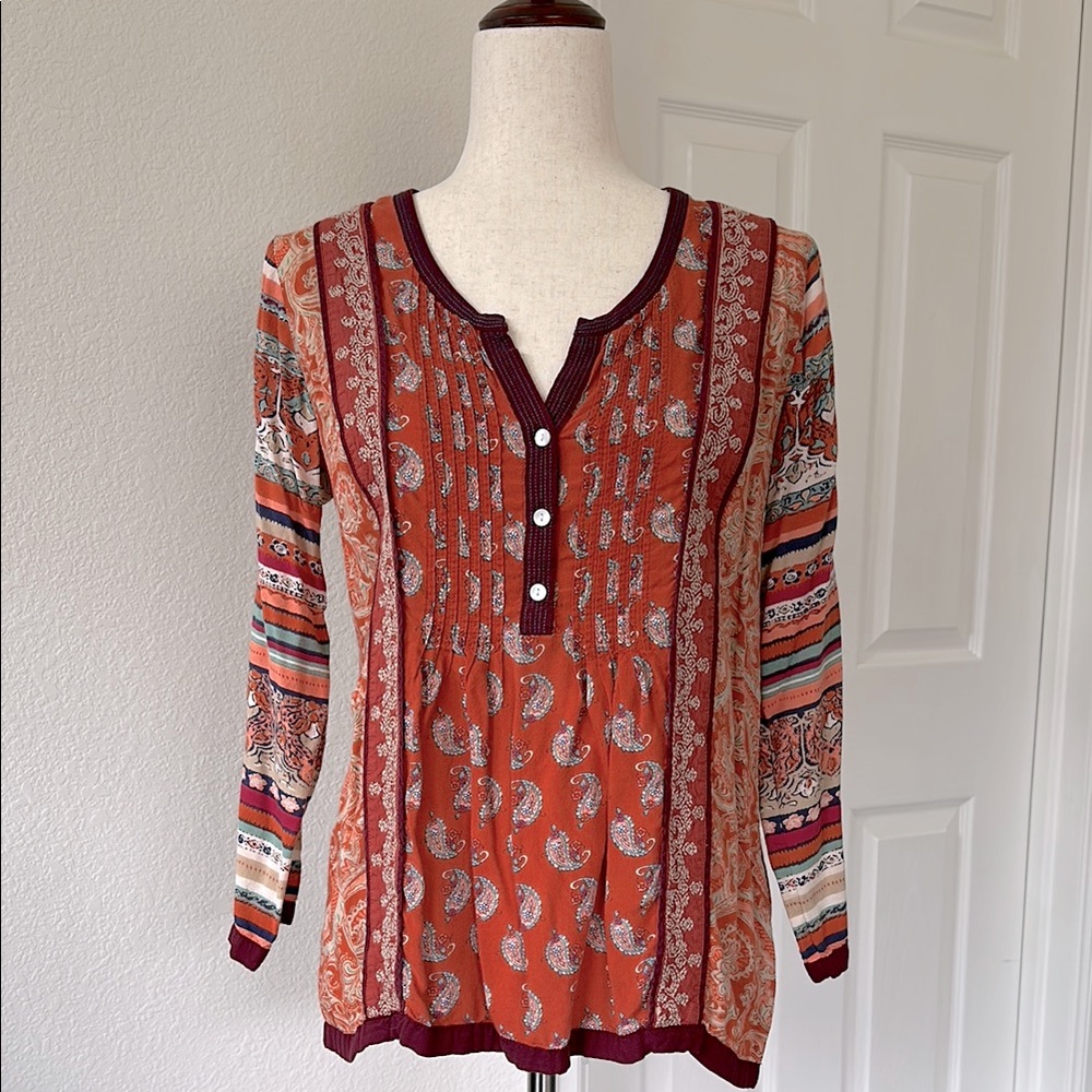 Lucky Brand Bohemian 3/4 Sleeve Peasant Top